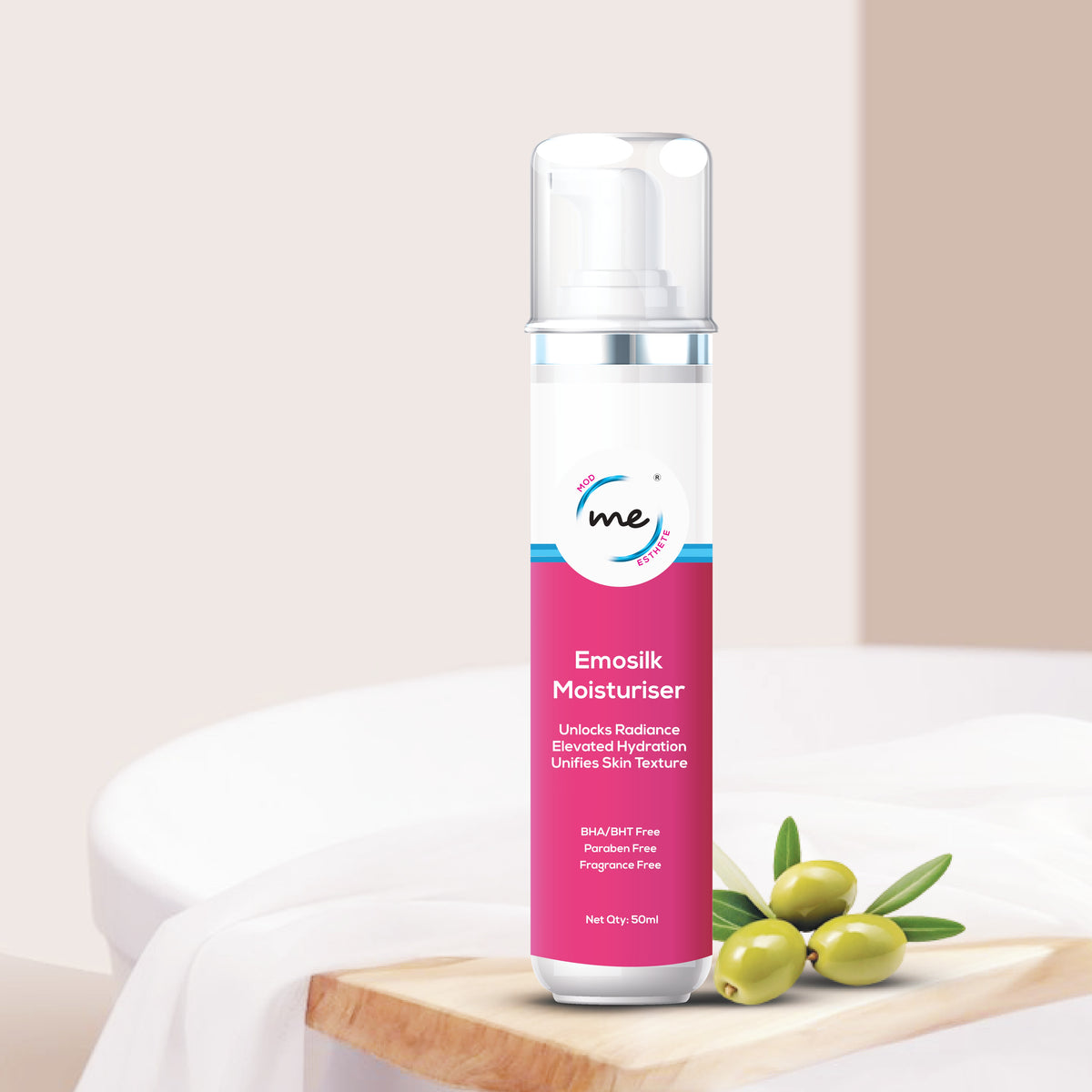 Mod Esthete ME Emosilk Revitalizing Moisturizer | With Olive Squalene, Shea Butter, N-Acetyl Glucosamine & Rosehip Oil | Deep Hydration, Anti-Ageing, Pigmentation Control | For All Skin Types – 50ml