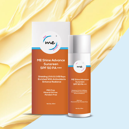Mod Esthete ME SHINE ADVANCE Silicone Sunscreen | With Tinosorb, Resveratrol, Titanium Dioxide, Licorice Extract | Broad Spectrum SPF, Non-Greasy Matte Finish | For All Skin Types | 30 Ml