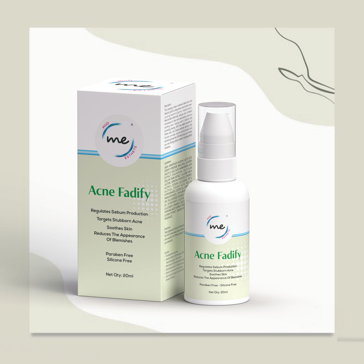 Mod Esthete ME Acne Fadify Cream(NEW) | With 1% Salicylic, Mandelic, Zinc PCA & Niacinamide | Acne Spot Treatment, Scar Removal, Oil Control, Soothing Care | Paraben-Free | 20ml