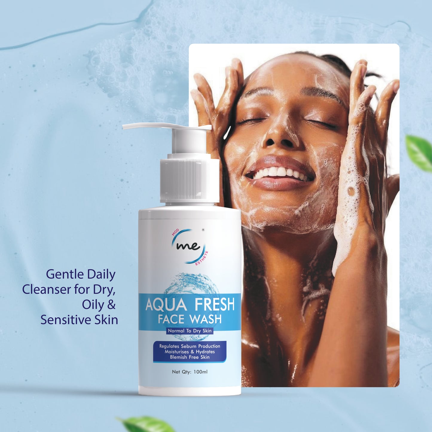 Mod Esthete ME AQUA FRESH FACE WASH |Ceramide Complex & Niacinamide Hydrating Aqua Fresh Face Wash | Gentle Daily Cleanser for Dry, Oily & Sensitive Skin | Brightening, Barrier Repair, Sulfate-Free, Paraben-Free | For All Skin Type100ml