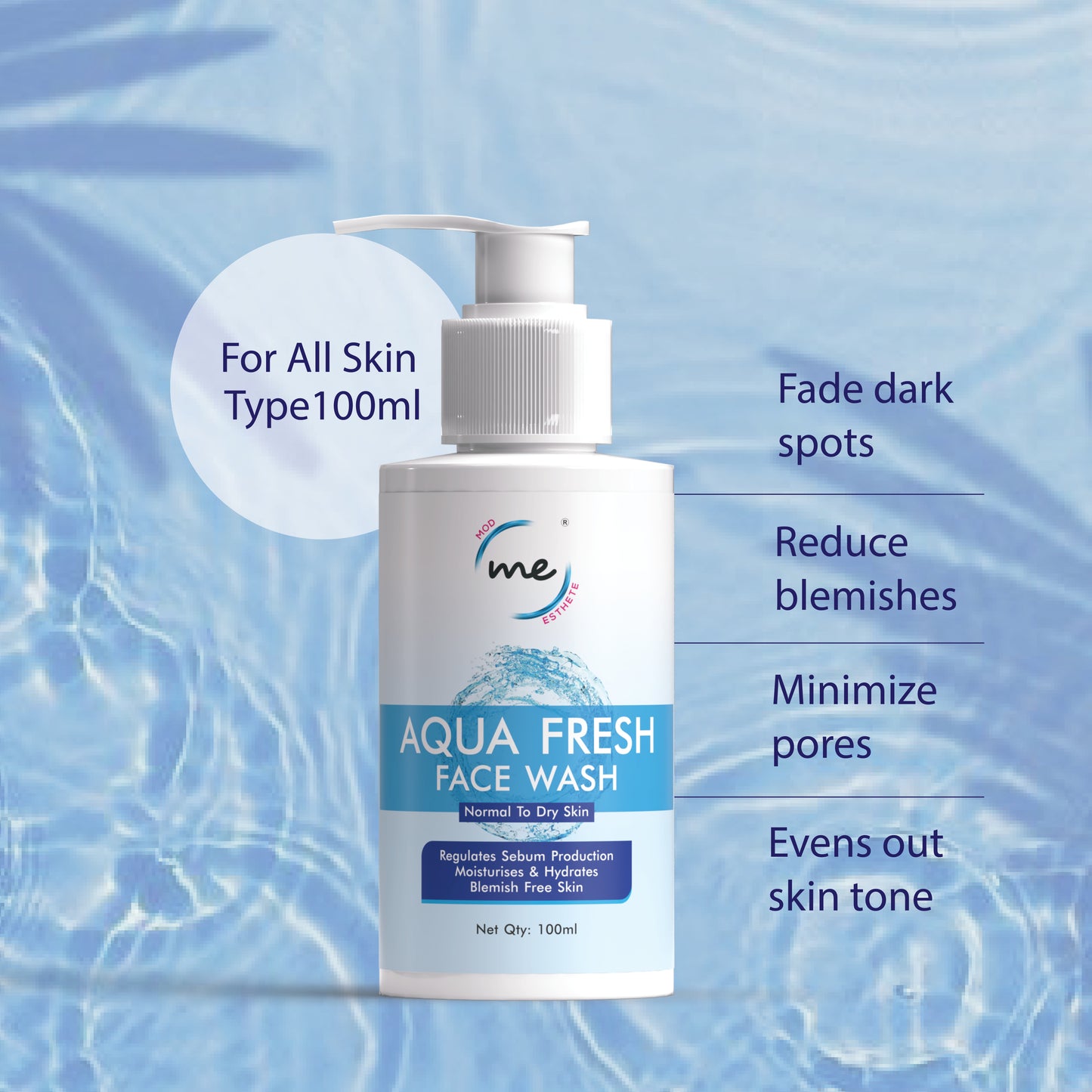 Mod Esthete ME AQUA FRESH FACE WASH |Ceramide Complex & Niacinamide Hydrating Aqua Fresh Face Wash | Gentle Daily Cleanser for Dry, Oily & Sensitive Skin | Brightening, Barrier Repair, Sulfate-Free, Paraben-Free | For All Skin Type100ml
