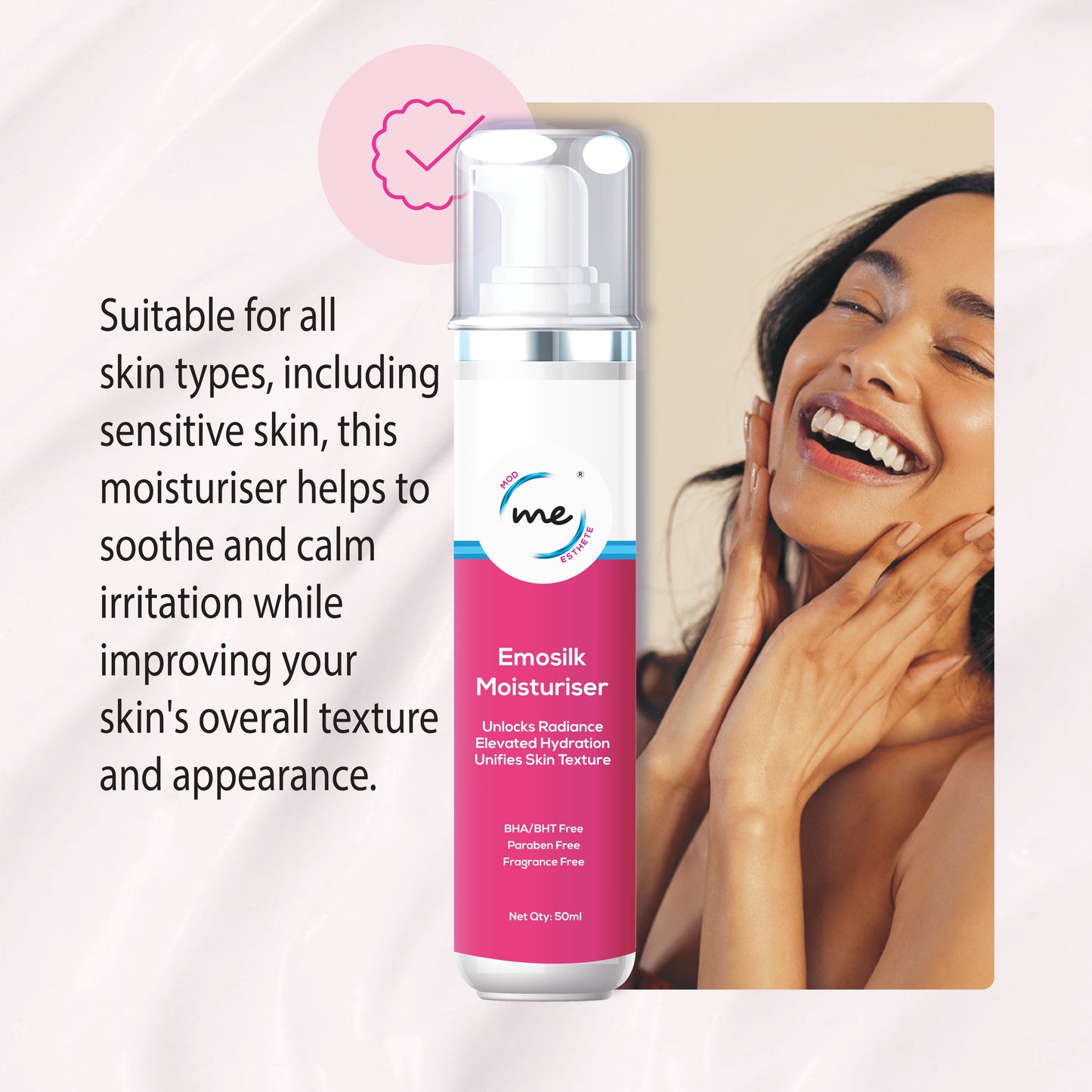 Mod Esthete ME Emosilk Revitalizing Moisturizer | With Olive Squalene, Shea Butter, N-Acetyl Glucosamine & Rosehip Oil | Deep Hydration, Anti-Ageing, Pigmentation Control | For All Skin Types – 50ml