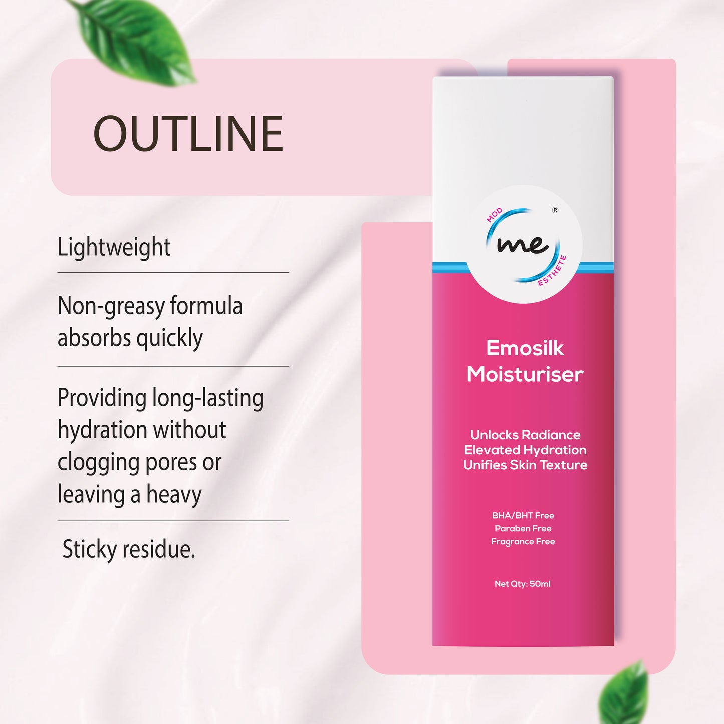 Mod Esthete ME Emosilk Revitalizing Moisturizer | With Olive Squalene, Shea Butter, N-Acetyl Glucosamine & Rosehip Oil | Deep Hydration, Anti-Ageing, Pigmentation Control | For All Skin Types – 50ml