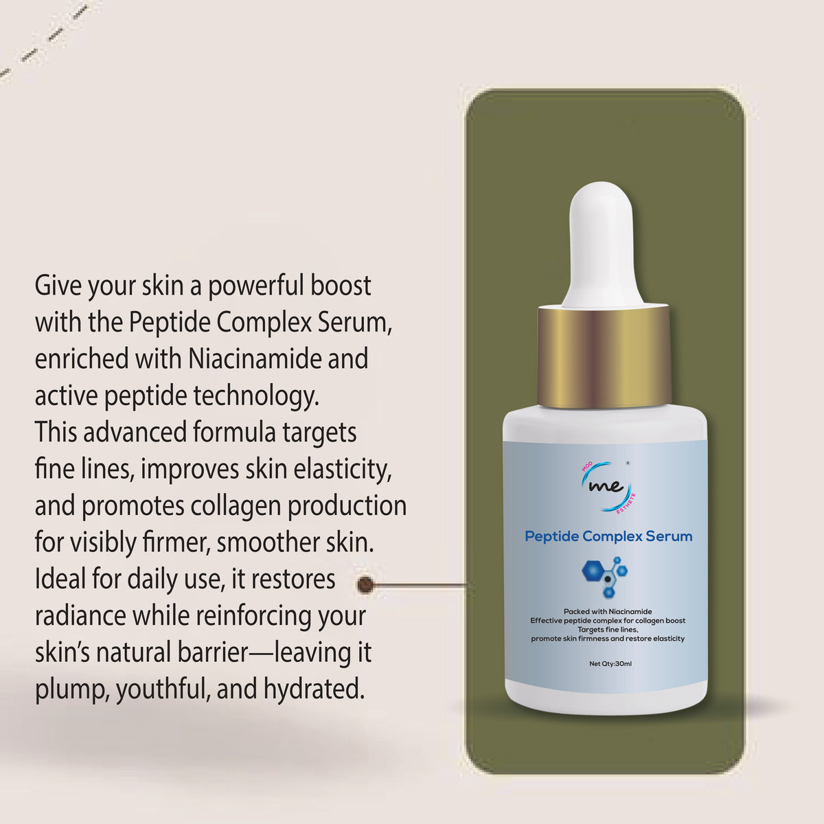 Mod Esthete ME Peptide Complex Serum | Anti-Aging, Hydrating & Firming | 7 Peptides + Niacinamide + N-Acetyl Glucosamine + Hyaluronic Acid | Reduces Fine Lines & Wrinkles – 30ml