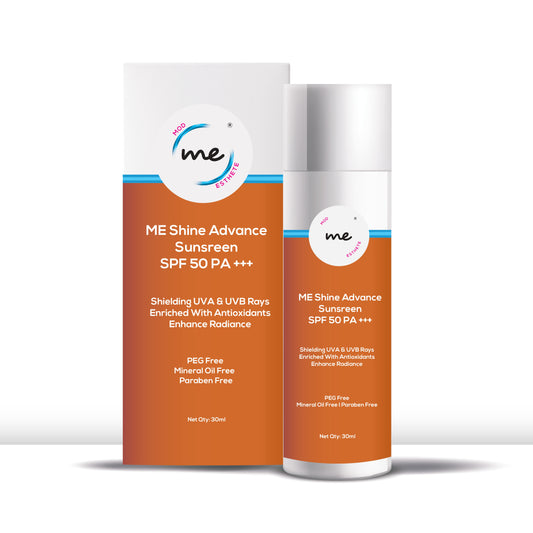 Mod Esthete ME SHINE ADVANCE Silicone Sunscreen | With Tinosorb, Resveratrol, Titanium Dioxide, Licorice Extract | Broad Spectrum SPF, Non-Greasy Matte Finish | For All Skin Types | 30 Ml